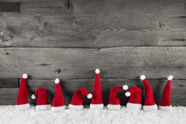 Ahşap Noel arka plan kırmızı santa şapka şenlikli fr için
