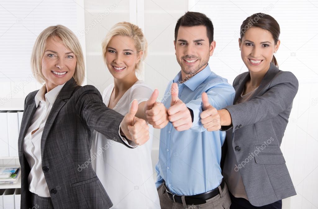 Successful business team in portrait: more woman as men with thu