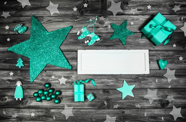 Merry julkort i vitt och turkos gröna färger. — Stockfoto
