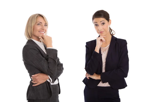 Duas empresárias isoladas conversando em conjunto: conceito de corpo la — Fotografia de Stock