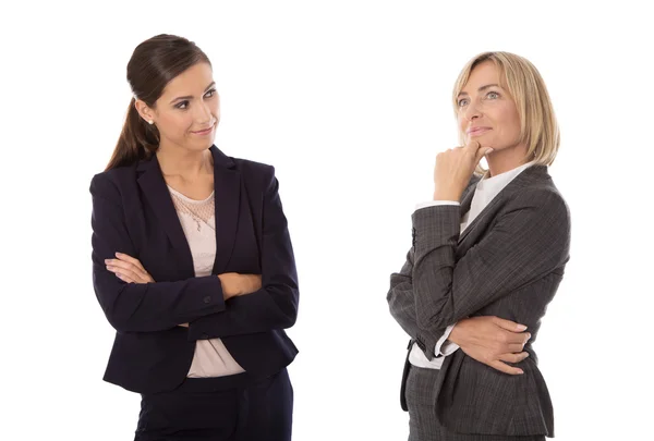 Duas empresárias isoladas conversando em conjunto: conceito de corpo la — Fotografia de Stock