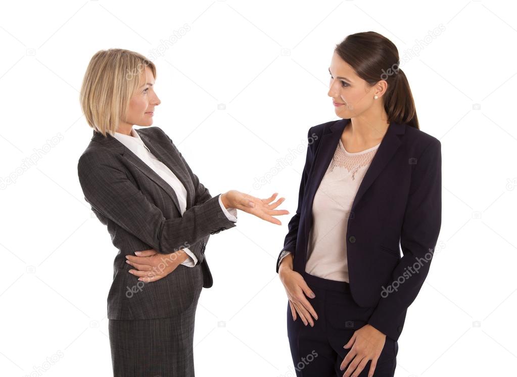 Two isolated businesswoman talking together: concept for body la