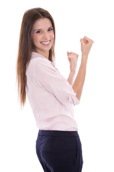 Poder y Éxito: Mujer de negocios feliz y joven aislada —  Fotos de Stock