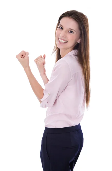 Poder y Éxito: Mujer de negocios feliz y joven aislada — Foto de Stock