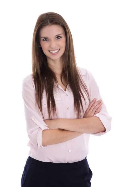 Portret: Geïsoleerde mooie jonge zakenvrouw over witte backgro — Stockfoto