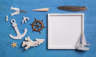 Çapa, yelkenli ve beyaz s ile deniz deniz dekorasyon