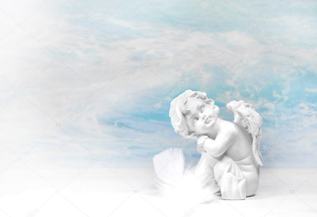 Dreaming white angel: condolence background.