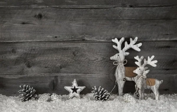 Dřevěný Vánoční pozadí v shabby chic stylu v šedé a bílé — Stock fotografie