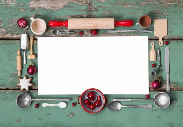 Country style menu or invitation card in green and red colors fo — Stock fotografie