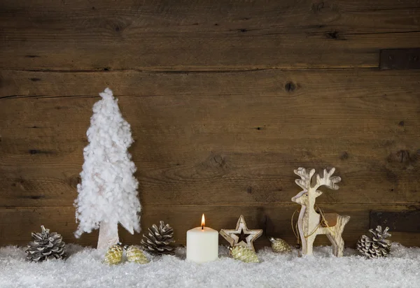 Country style natural christmas decoration with moose in white a — Stock fotografie