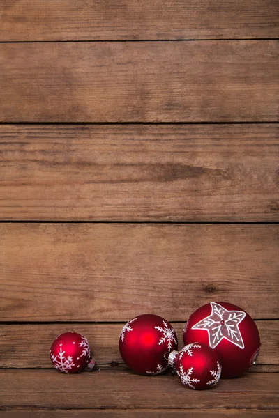 Classical wooden background for christmas with red and white bal — Stok fotoğraf