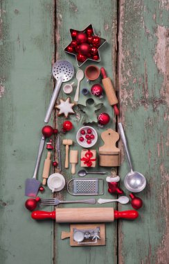 Old rustic children toys decoration for christmas in form of a t