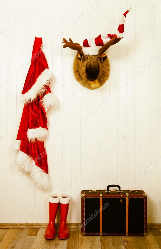 Old decoration for christmas in vintage style in red white and b