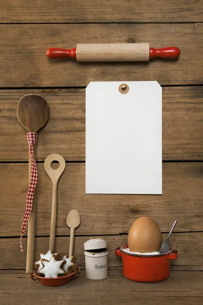 White sign on an old wooden background with bakery christmas dec — Stock Photo, Image