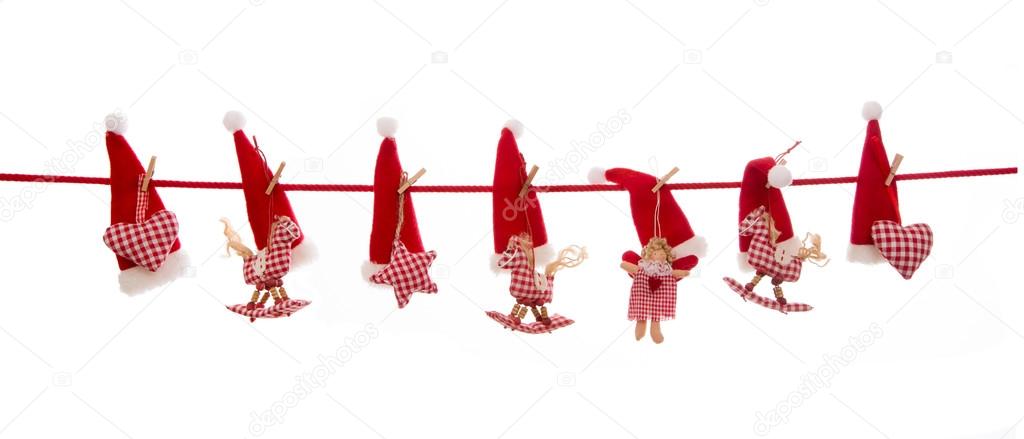Isolated red white checked hanging christmas decoration.