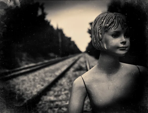 Dummy on railway tracks — Stock Photo, Image