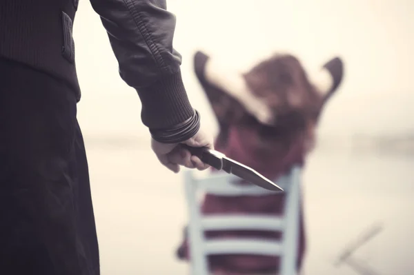 Woman killer with knife — Stock Fotó