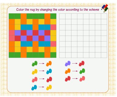 Mantıksal düşüncenin gelişimi için oyun. Örnekteki rengi değiştirerek halıyı renklendir