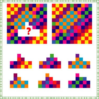 Mantık ve dikkat görevi. Çocuklar için. Doğru parçayı bul. doğru cevabı seç