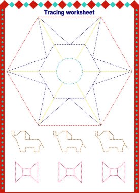 Anaokulu ya da anaokulu çizelgesinde ince motor becerilerini geliştirmek için kesik çizgiler var.. 