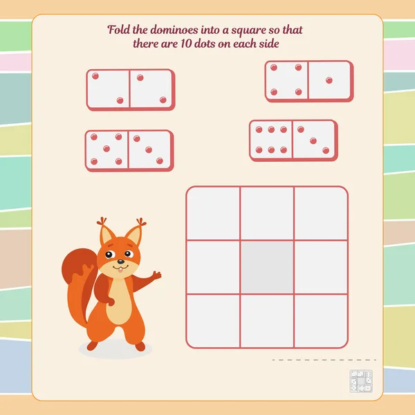 Juego Para Desarrollo Lógica Pensamiento Dobla Los Dominós Cuadrado Para — Archivo Imágenes Vectoriales
