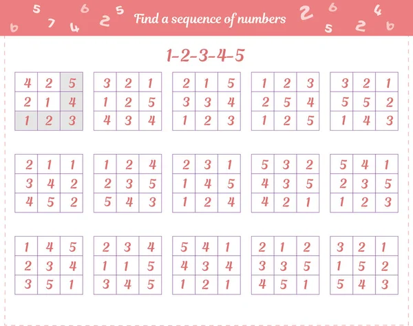 Logic Game Children Find Sequence Numbers Each Square — Stock Vector