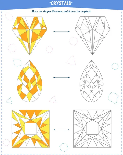 Dikkat çekmek, mekansal ve motor becerileri geliştirmek için boyama kitabı. Kristalleri örneğe göre boyama görevi