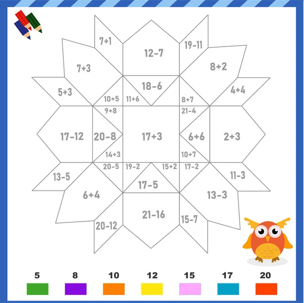 Coloração matemática para adição e subtração. Padrão geométrico abstrato. —  Vetores de Stock