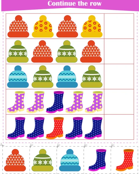 Jeu Logique Pour Enfants Continuer Avec Une Rangée Chapeaux Bottes — Image vectorielle