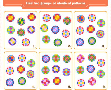 Çocuklar için bir oyun. İlginin gelişimi. İki özdeş desen grubu bul