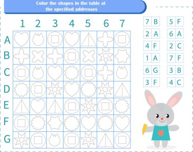 Çocuklar için mantık oyunu. Adresteki rakamları bul. Sadece bu şekilleri renklendir