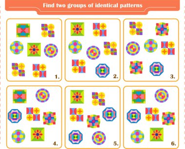 Çocuklar için bir oyun. İlginin gelişimi. İki özdeş desen grubu bul
