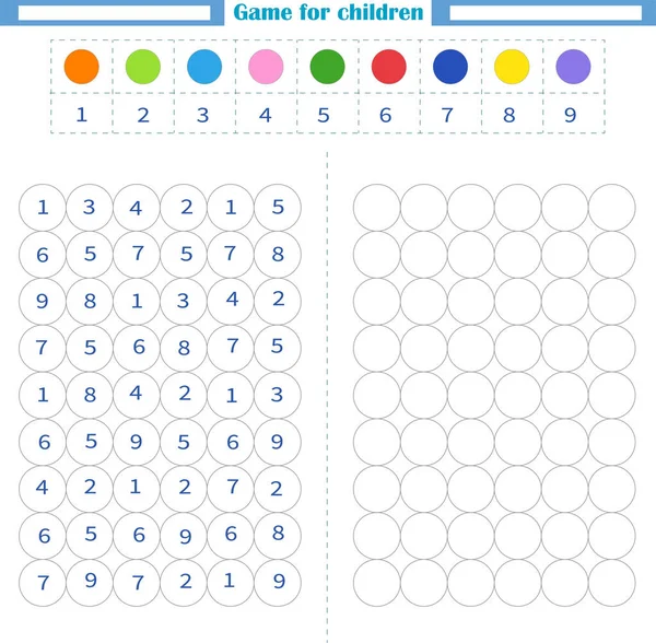 Feuille Travail Pour Enfants Coloriez Les Formes Vides Par Nombre — Image vectorielle