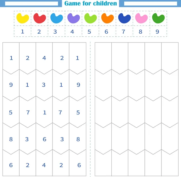 Foglio Lavoro Bambini Colorare Forme Vuote Numero Colore Sviluppo Dell — Vettoriale Stock