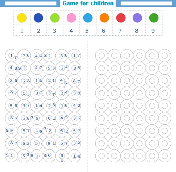 儿童工作表 用数字和颜色把空的形状着色 关注的发展 — 图库矢量图片