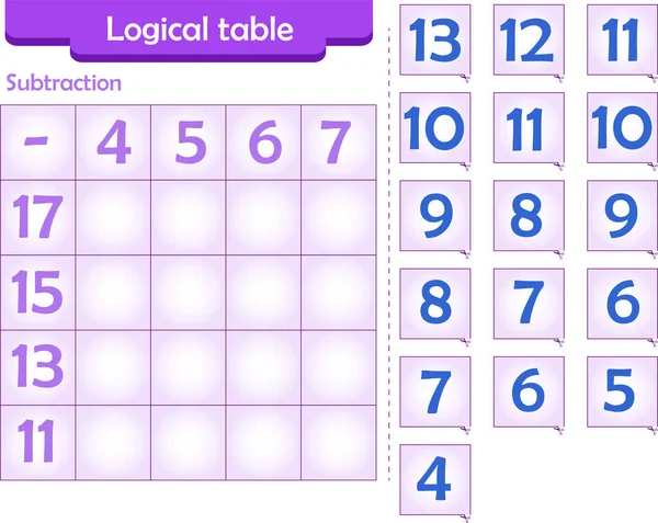 Logická Puzzle Hra Pro Děti Vyplňte Prázdné Buňky Opakovaně Použitelná — Stockový vektor
