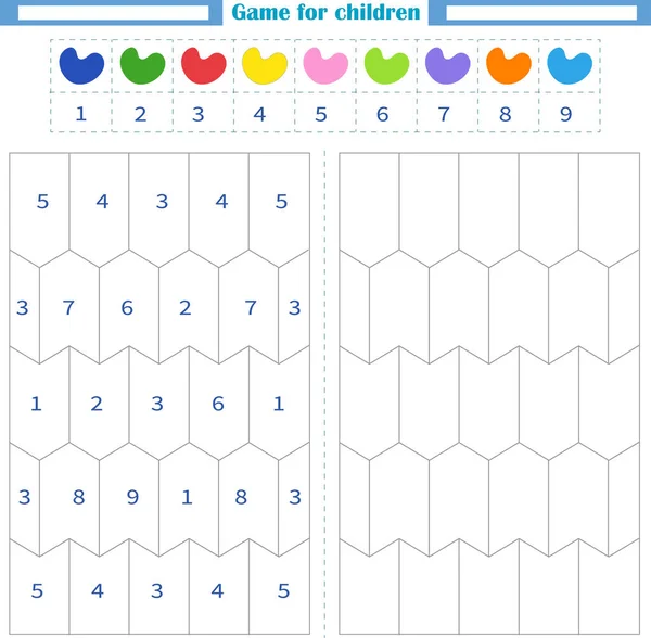 Munkalap Gyerekeknek Színes Üres Formák Száma Színe Szerint Figyelemfejlesztés — Stock Vector