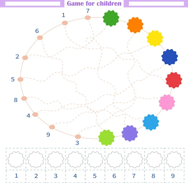 Feuille Travail Pour Enfants Tracez Les Lignes Nombre Couleur Peindre — Image vectorielle