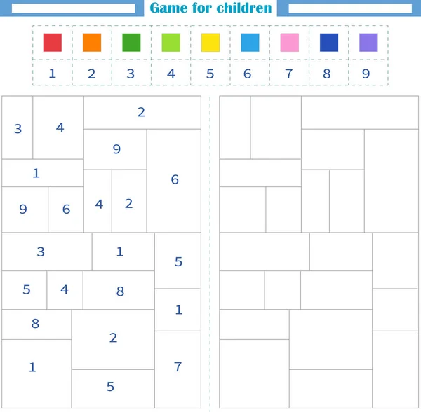 Arkusz Pracy Dla Dzieci Kolor Pustych Kształtów Według Liczby Koloru — Wektor stockowy