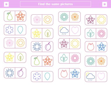 Çocuklar için mantık oyunu. Benzer şekilleri bul ve bağla