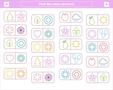 Çocuklar için mantık oyunu. Benzer şekilleri bul ve bağla