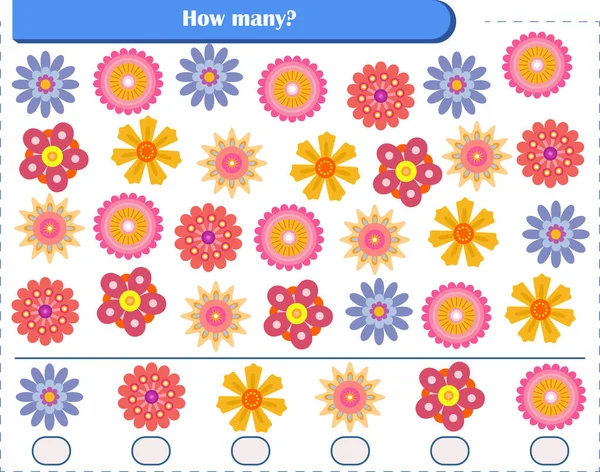 Ένα παιχνίδι για παιδιά. μετρήστε πόσα λουλούδια — Διανυσματικό Αρχείο
