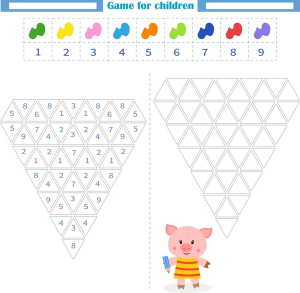 Arbeitsblatt für Kinder. Färben Sie die leeren Formen nach Anzahl und Farbe ein. Entwicklung der Aufmerksamkeit — Stockvektor