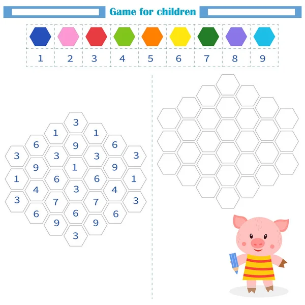 子供用のワークシート。数字と色で空の図形を着色します。注目の展開 — ストックベクタ