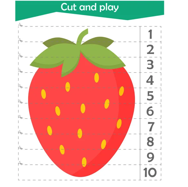 Math Puzzle Children Cut Play Count Strawberries Vector Illustration — Stock Vector