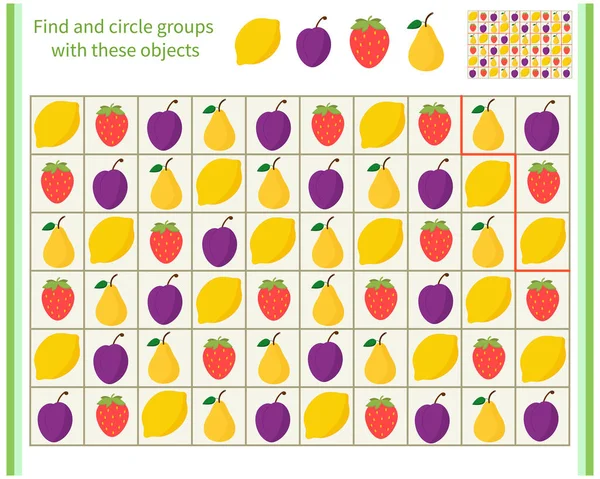 Logická Hra Pro Děti Rozdělit Zakroužkovat Skupiny Objekty Zobrazenými Nahoře — Stockový vektor