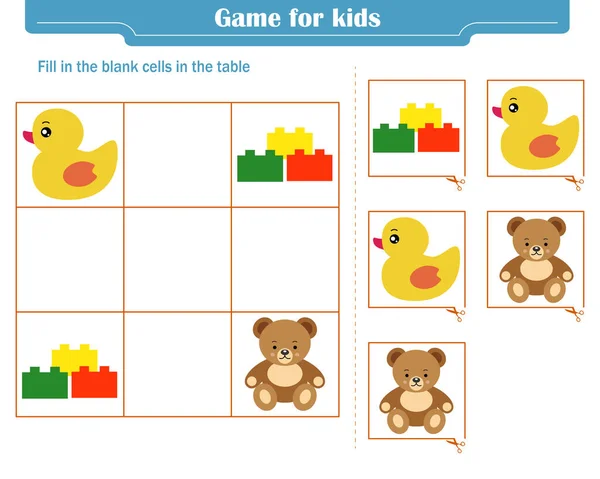 子供のためのロジックゲーム テーブルの空白のセルを入力すると 各行と列に要素が1回だけ表示されます ベクターイラスト — ストックベクタ
