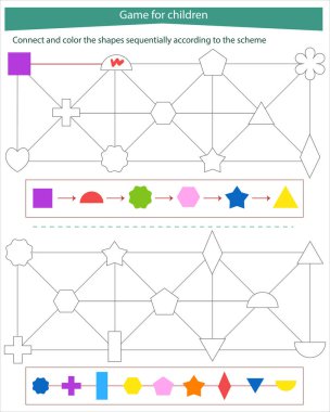 Çocuklar için mantık oyunu. Şekilleri diyagrama göre birleştir ve renklendir. İlgi ve düşüncenin gelişimi