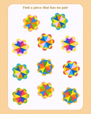 Çocuklar için mantık oyunu. Hangi şeklin eşlenmediğini bul. İlginin gelişimi