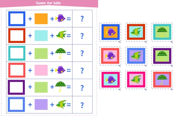 Juego Lógica Para Los Niños Dobla Los Elementos Elegir Respuesta — Vector de stock